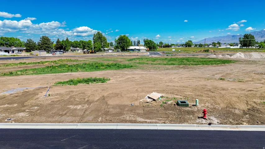 Expansive lot featuring a newly paved street, concrete curb, and a red fire hydrant