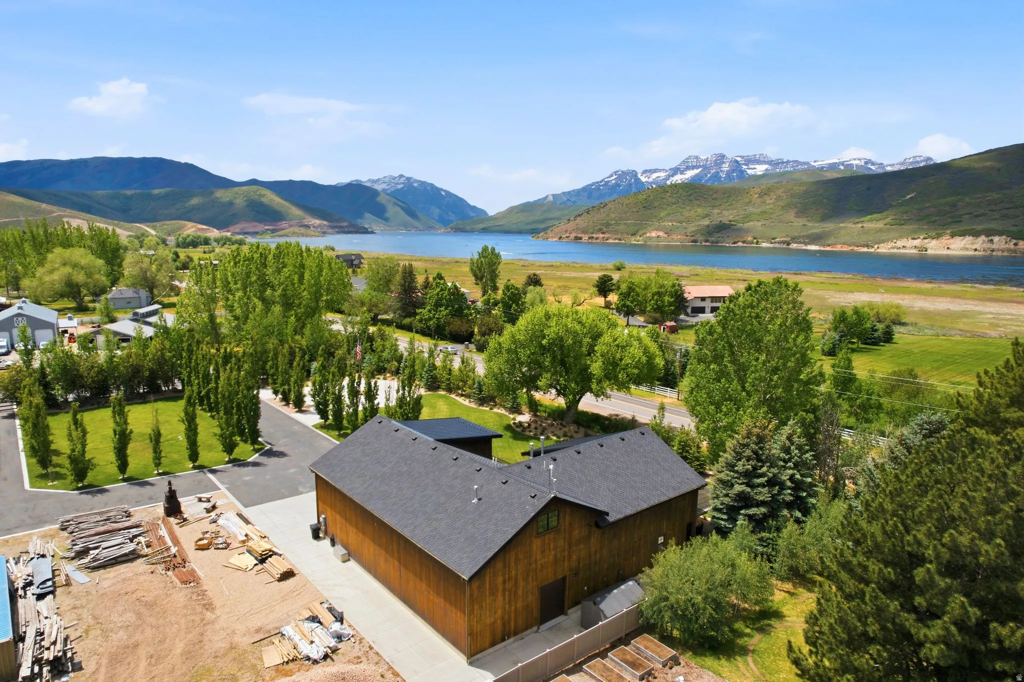 Lakefront scenery with mountain backdrops