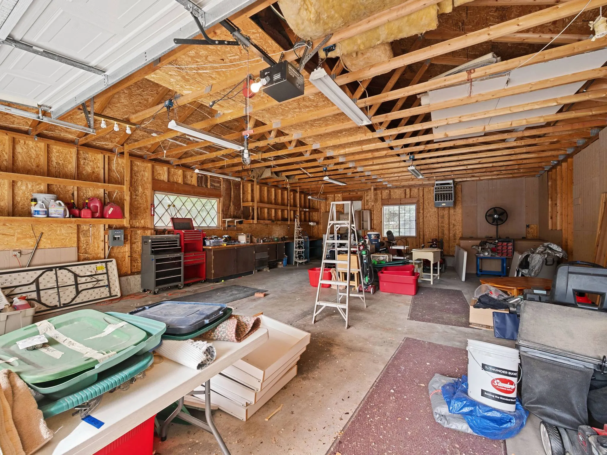 View of the interior of the spacious garage
