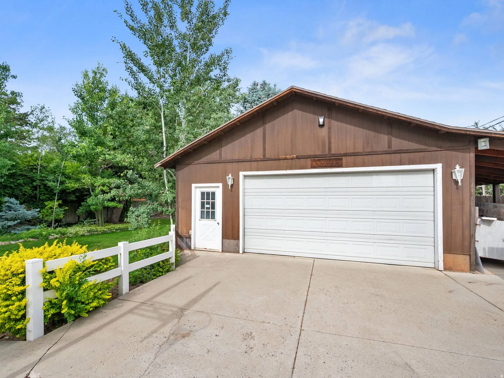View of the the large detached garage.