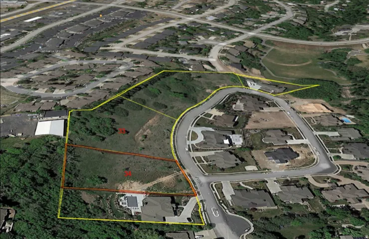 Aerial Property Diagram. Depicting boundary lines and surrounding structures for the property