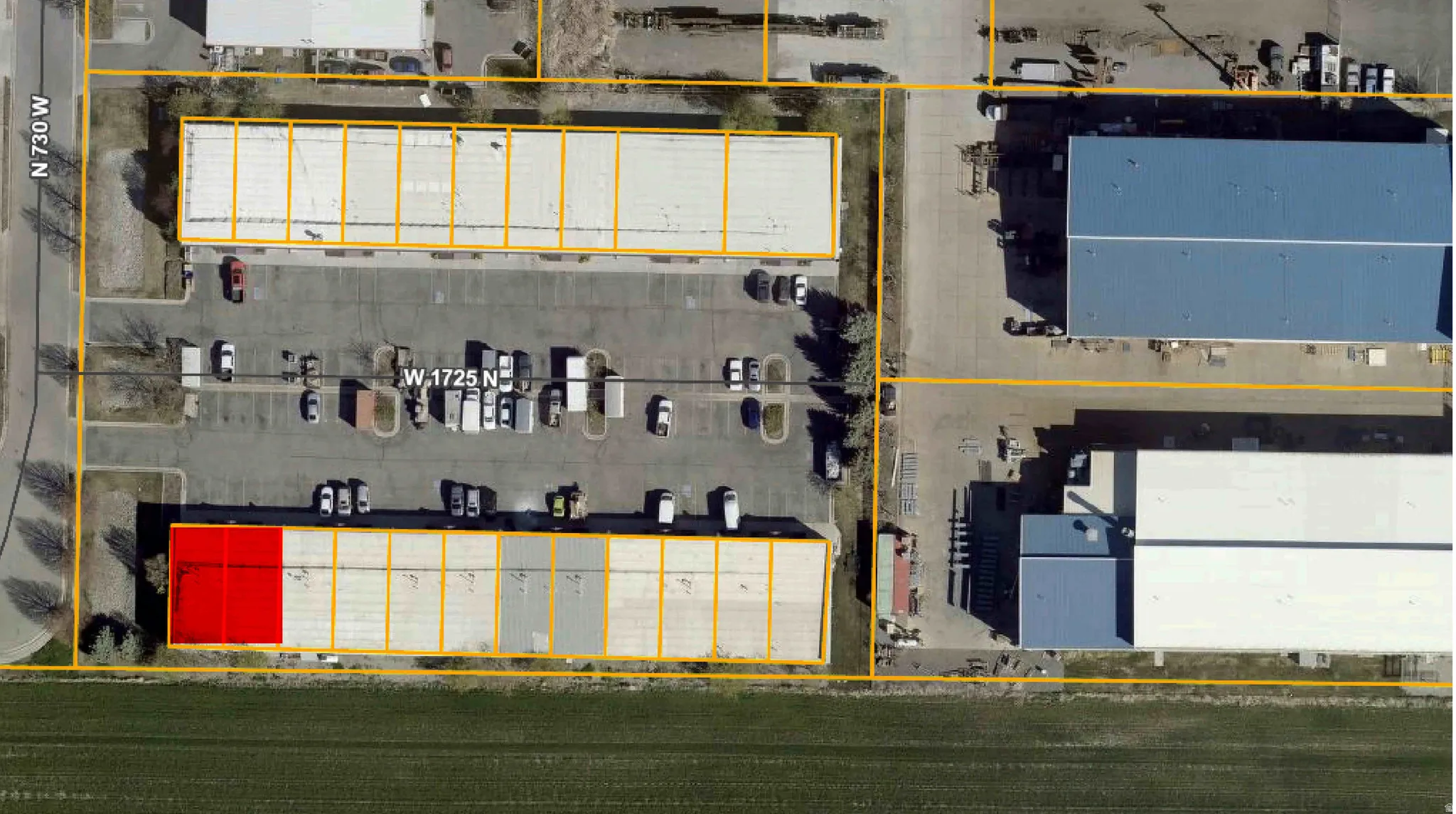 Aerial Property Map. Displaying the property boundaries and structures within the designated area