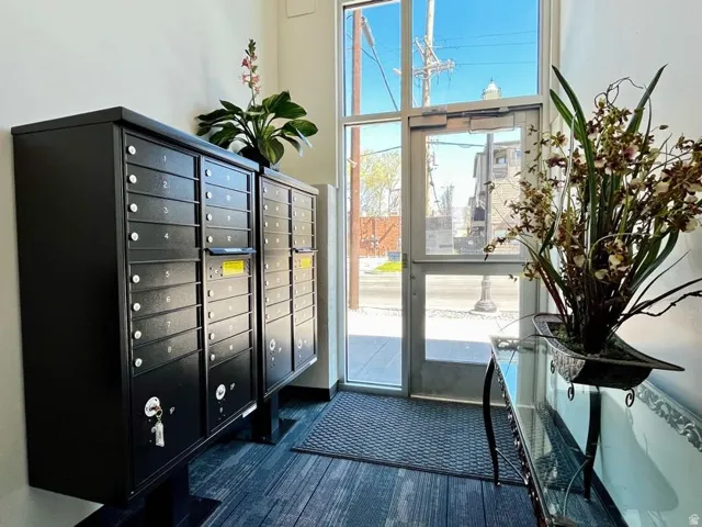 Interior communal mailboxes with individual numbered compartments