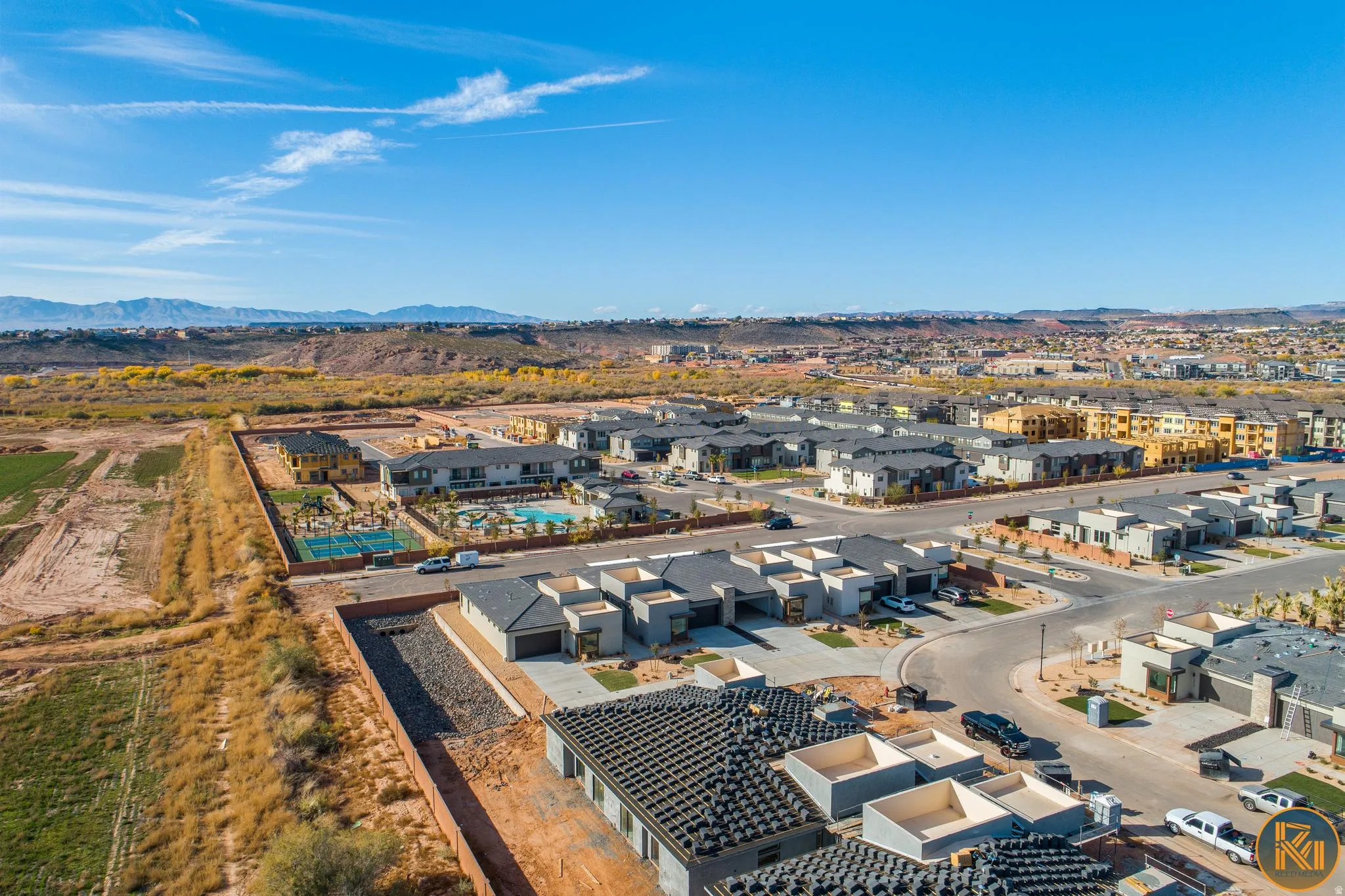 Expansive aerial showcasing a developing residential community