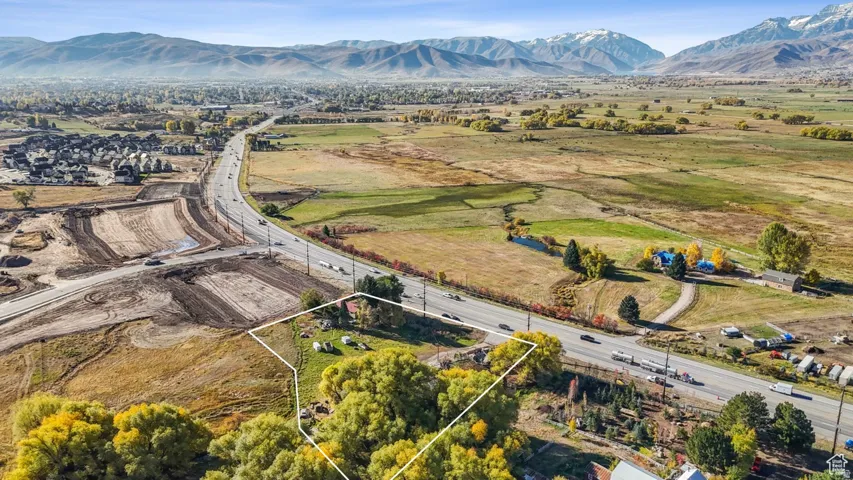 Expansive land parcel featuring mature trees, a defined boundary, and proximity to a major roadway