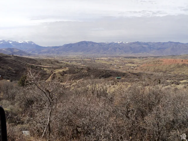 Expansive landscape featuring distant snow-capped mountains, a broad valley, and rolling hills with natural vegetation