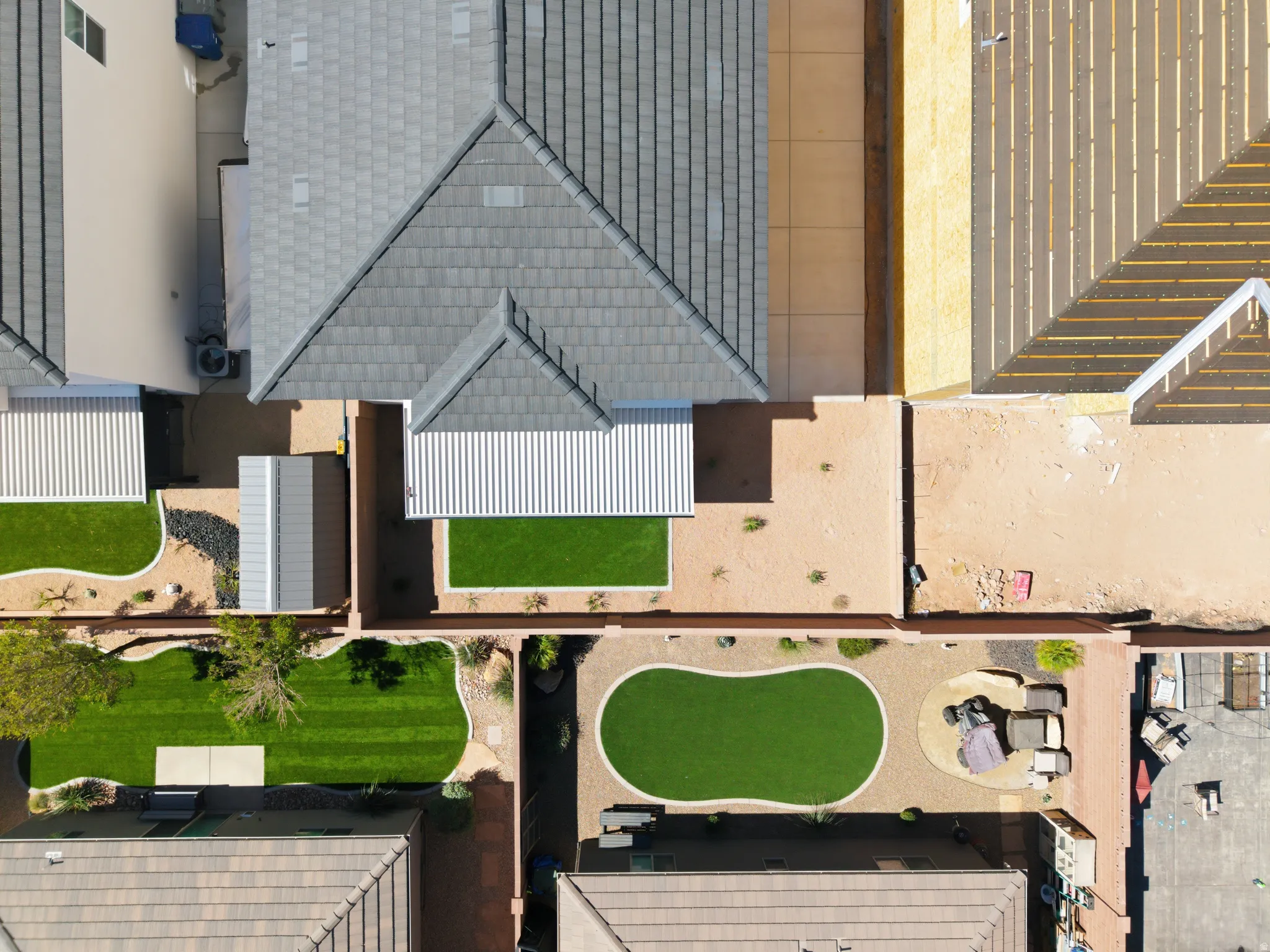 Aerial perspective showcasing multiple properties