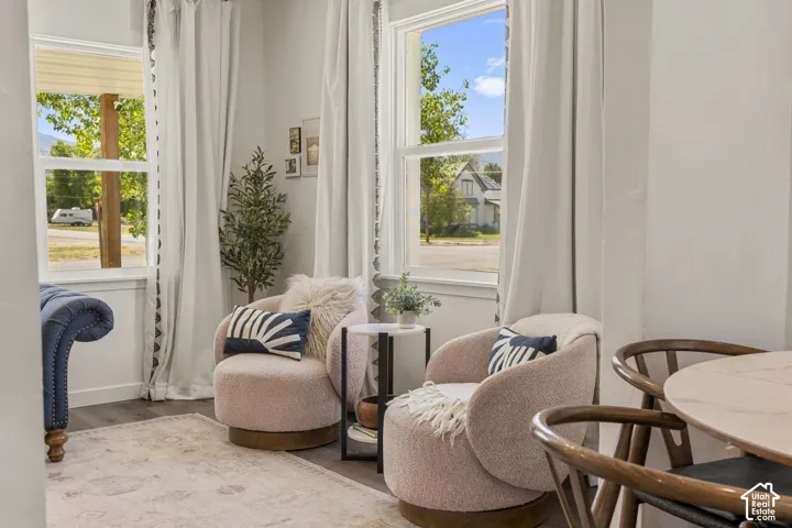 Bright interior space with large windows and light walls