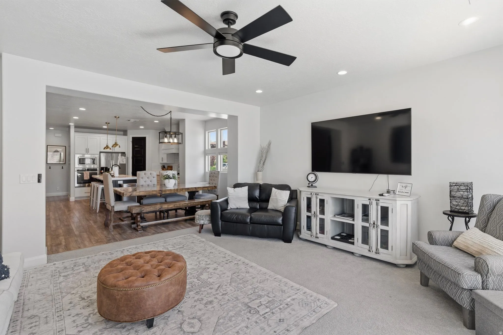 Connected living, dining, and kitchen