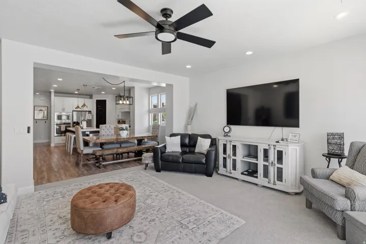 Connected living, dining, and kitchen