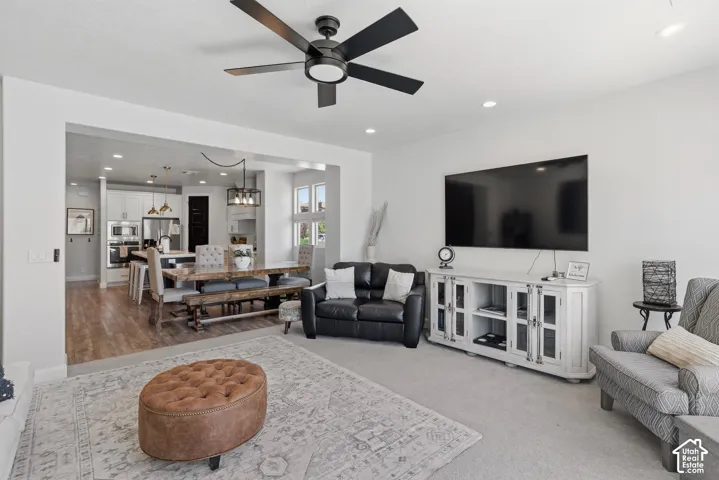 Connected living, dining, and kitchen