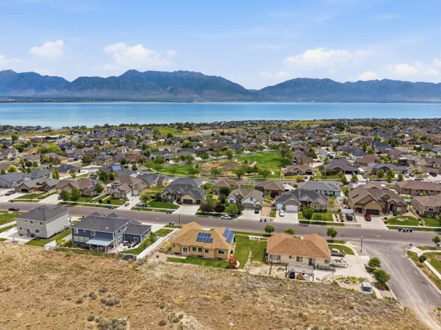 Aerial perspective showcasing a residential neighborhood with diverse architectural styles