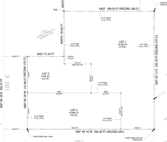 Survey Plat. Displaying the subdivision of a property into multiple lots with associated dimensions and easements