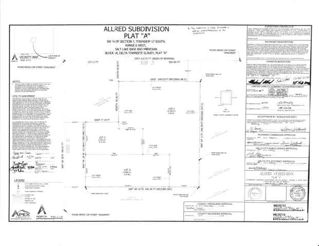 Subdivision Plat "A". Depicting the surveyed boundaries, lot configurations, and associated approvals for the property