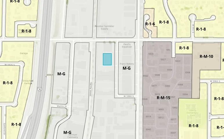 Zoning Map. Illustrating property classifications and boundaries within the depicted area