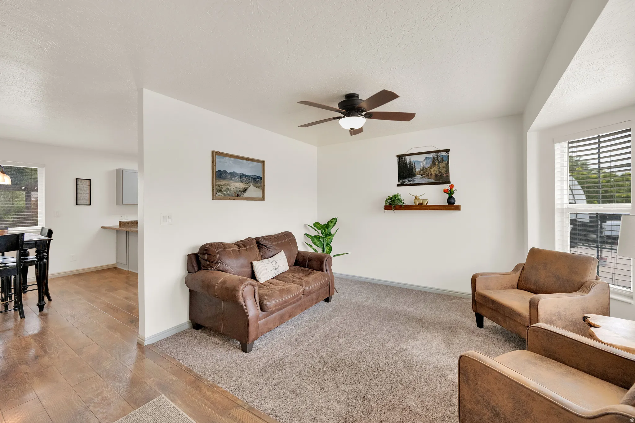 Front living room, west facing, featuring bay window.