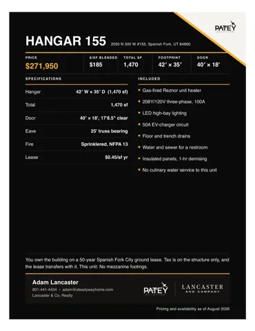 Property Listing. Detailing specifications, included features, and lease information for the property