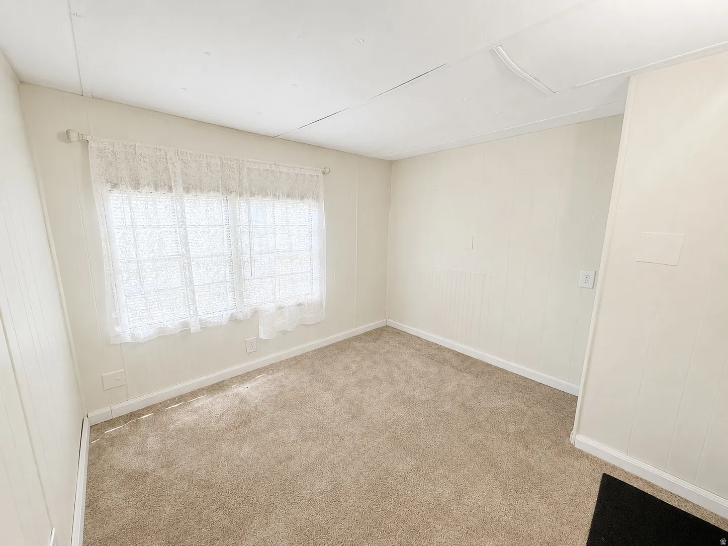 Additional bedroom with soft carpet, neutral finishes, and natural light from the window.