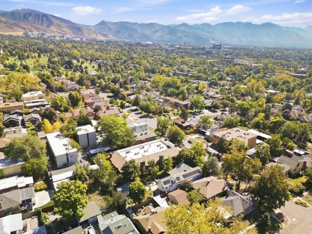 Expansive residential neighborhood featuring abundant mature trees and distant mountain ranges