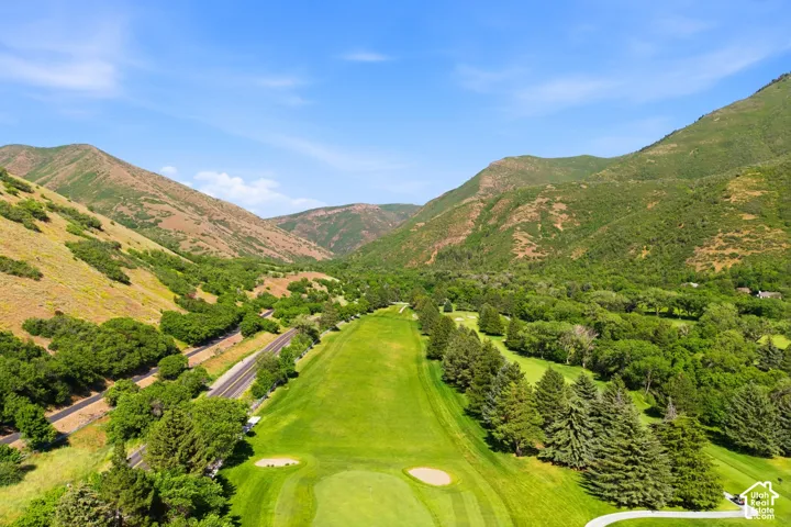 Expansive golf course green framed by mature trees