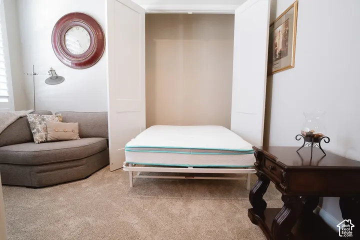 Murphy bed integrated into built-in cabinetry, offering versatile room functionality