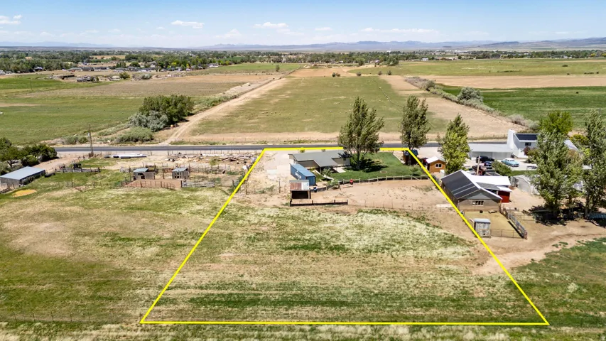 Expansive rural acreage featuring a large open field, several mature trees, and multiple outbuildings