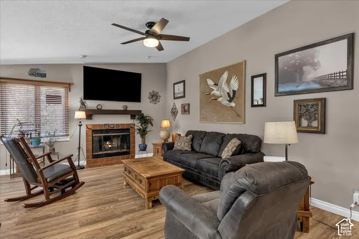Living room featuring fireplace (fireplace is capped at chimney)