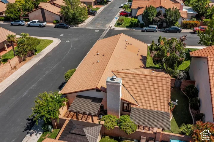 Tile roof system with chimney & dual pergolas