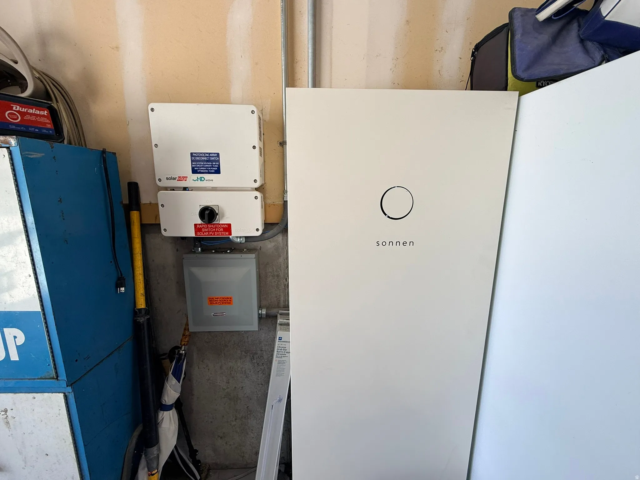 Integrated solar energy system featuring a Sonnen battery storage unit and associated electrical components