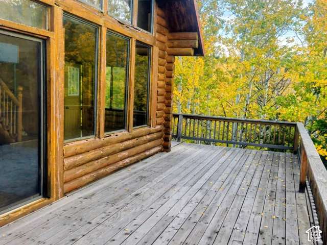 Expansive wood deck with a perimeter railing