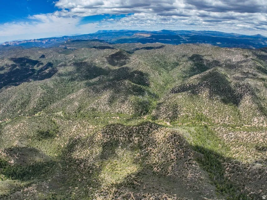 Expansive mountainous terrain featuring diverse vegetation and distant geological formations under a partly cloudy sky