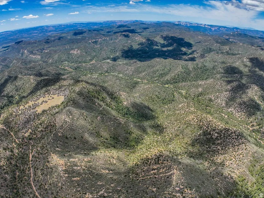 Expansive mountainous terrain featuring diverse natural vegetation, including dense forests and scattered shrubland