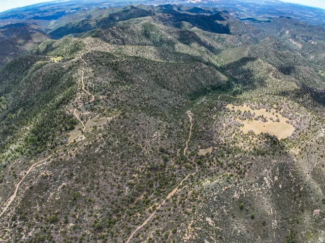 Expansive mountainous terrain featuring diverse vegetation, numerous winding trails, and multiple clearings