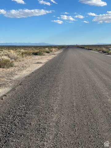 Gravel road extending into the distance with expansive undeveloped land on both sides