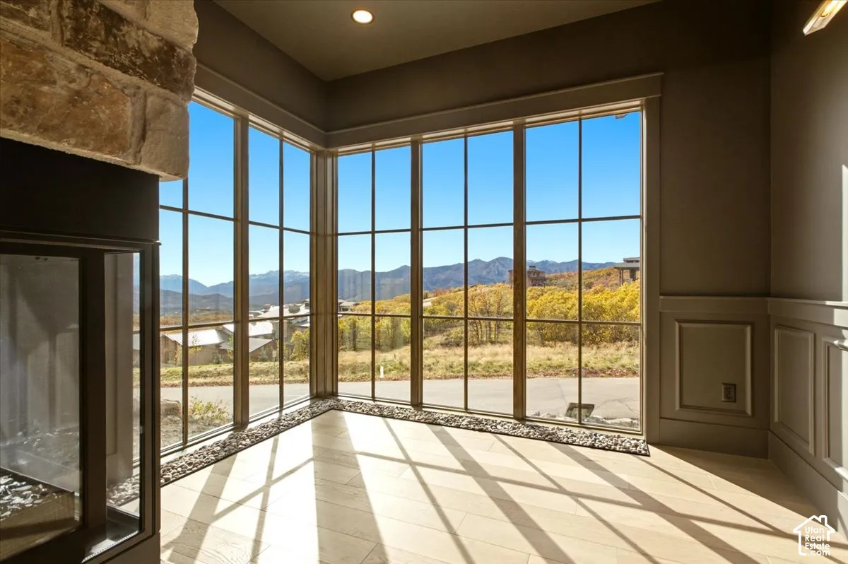 Incredible views from the Owner's retreat offering broad panoramic scenery and decorative stone accents