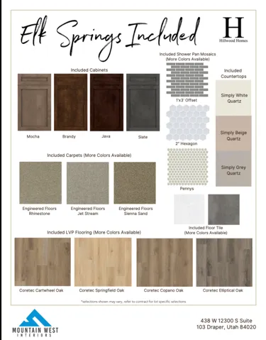 Material Selection Options. Displaying included finishes for the property
