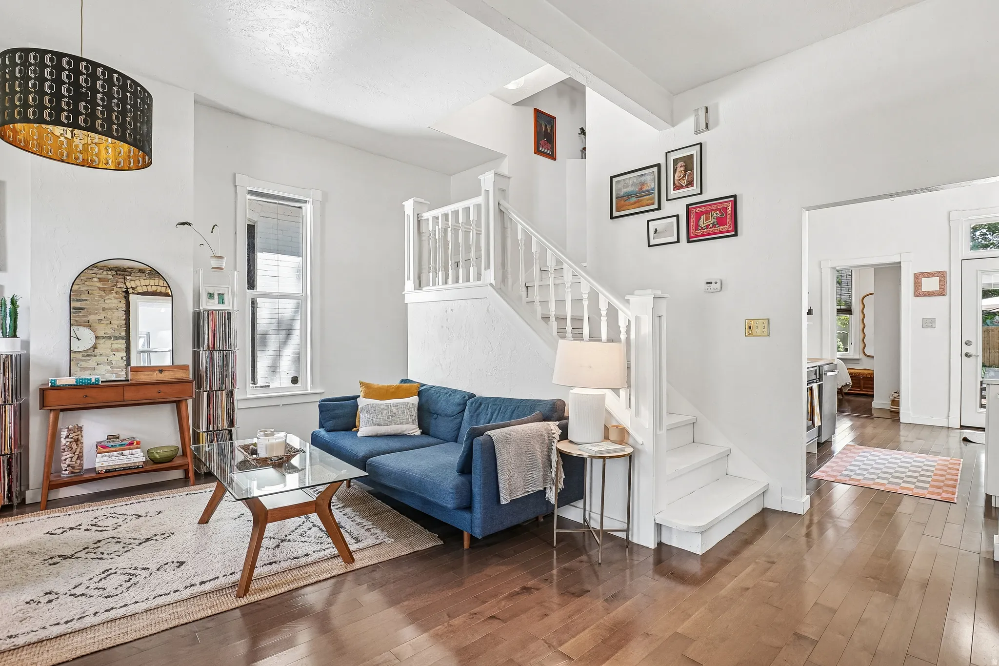 Hardwood flooring throughout the main living area