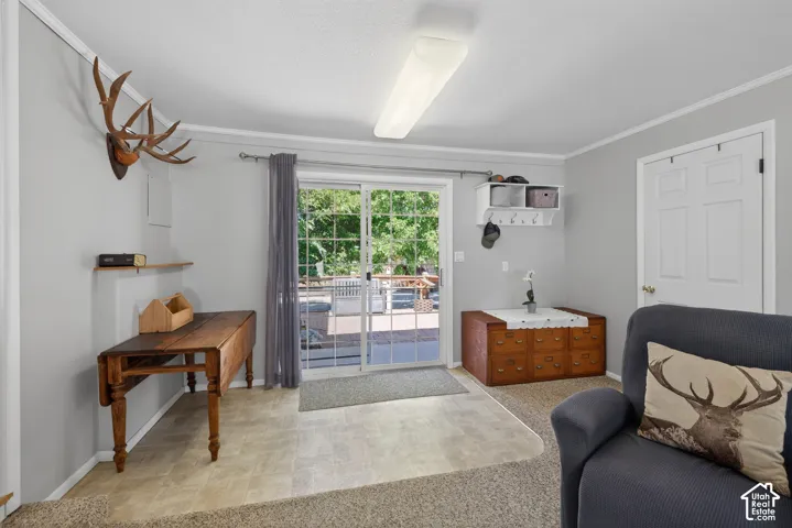 Sliding glass door provides abundant natural light