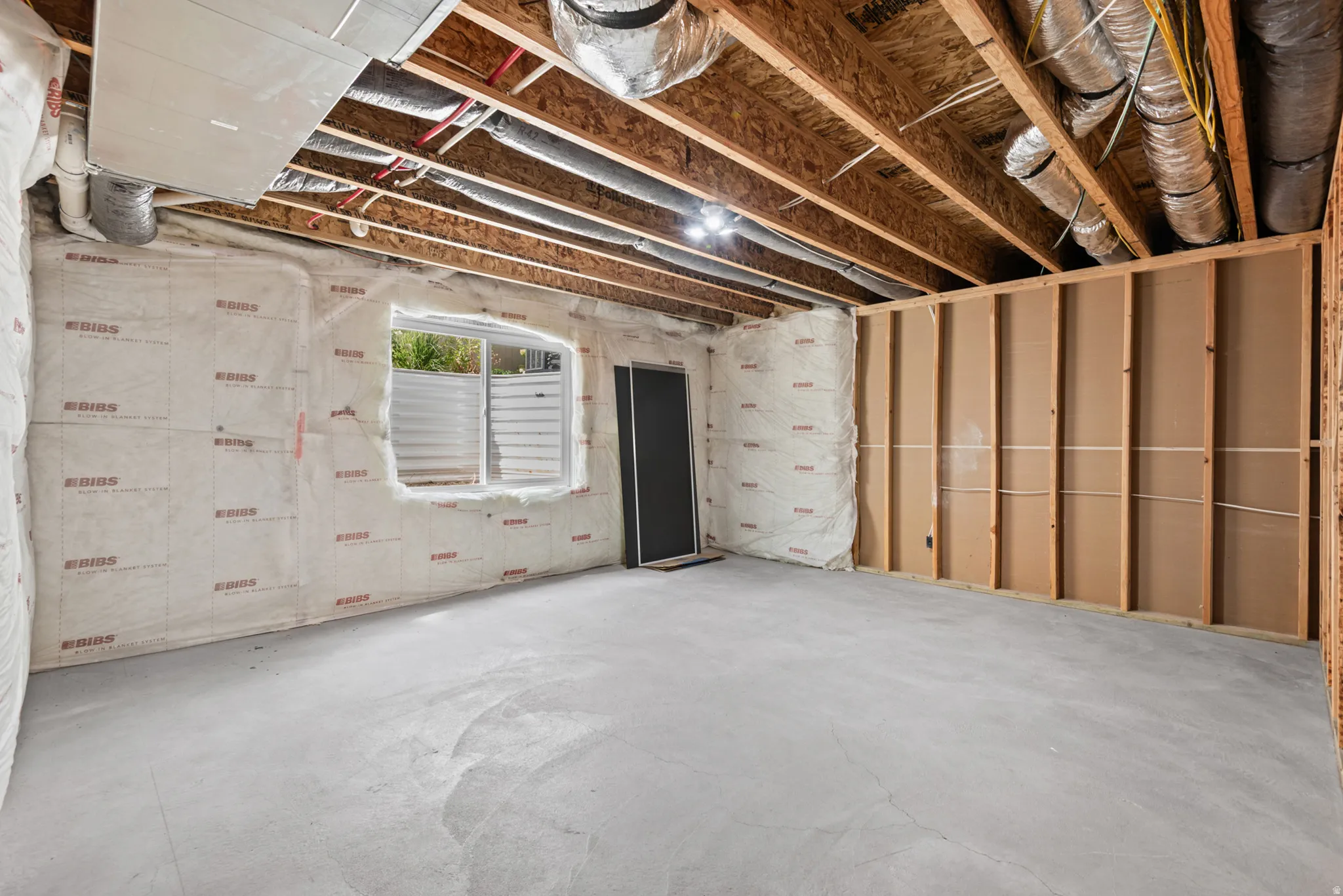 Unfinished basement bedroom