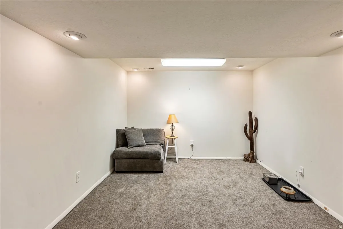 Spacious room featuring neutral carpeting and white walls