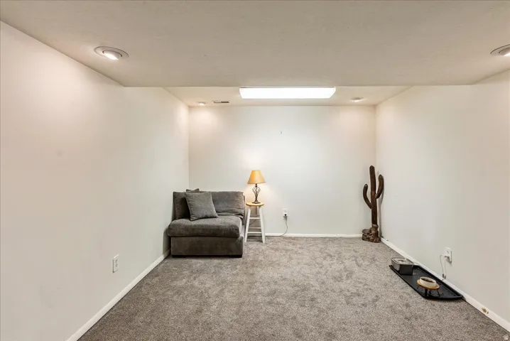 Spacious room featuring neutral carpeting and white walls