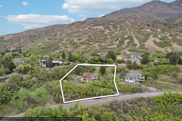 Elevated residential property on a hillside setting with mature trees