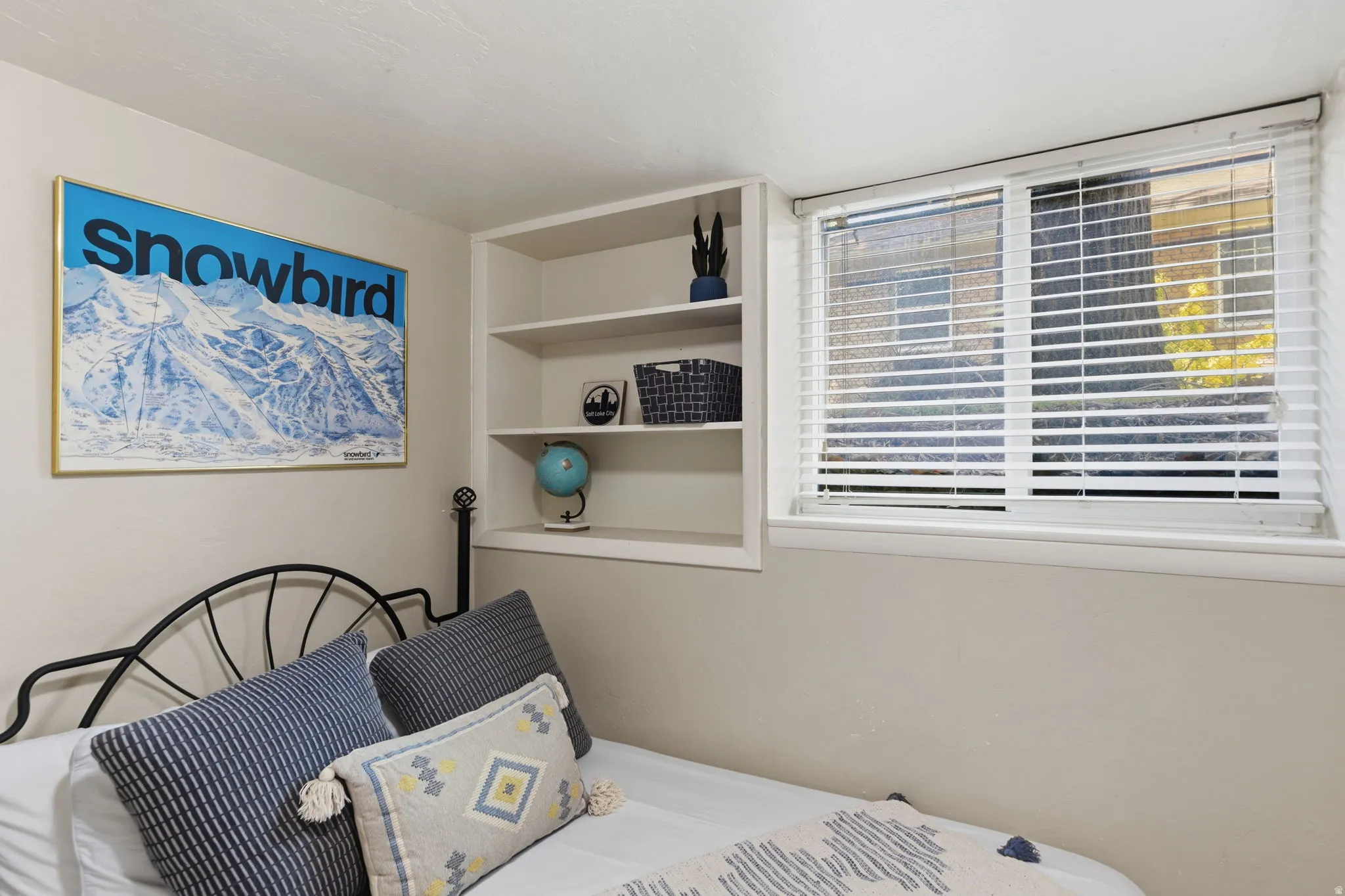 Built-in shelving unit providing storage and display space