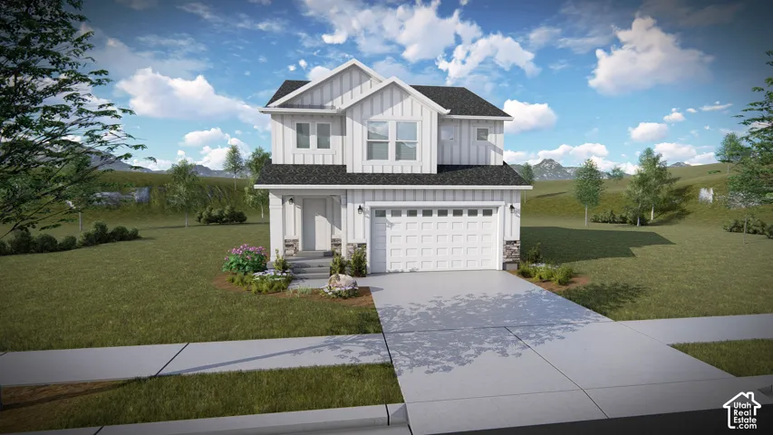 Two-story residence featuring board and batten siding, a two-car garage, and a covered entry