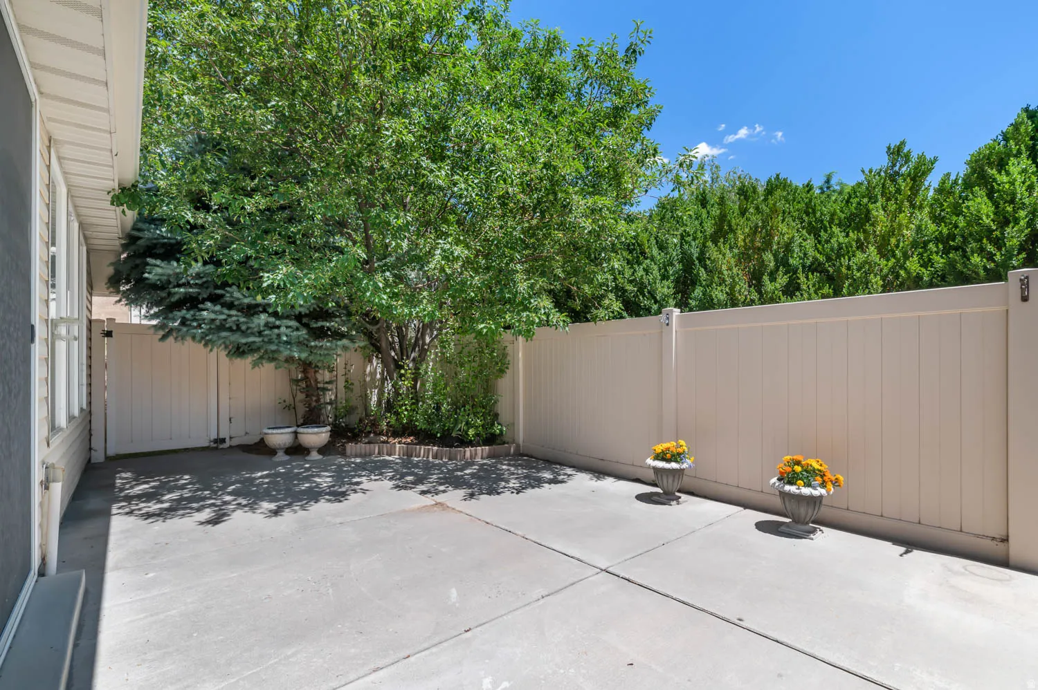 Private outdoor patio with concrete flooring