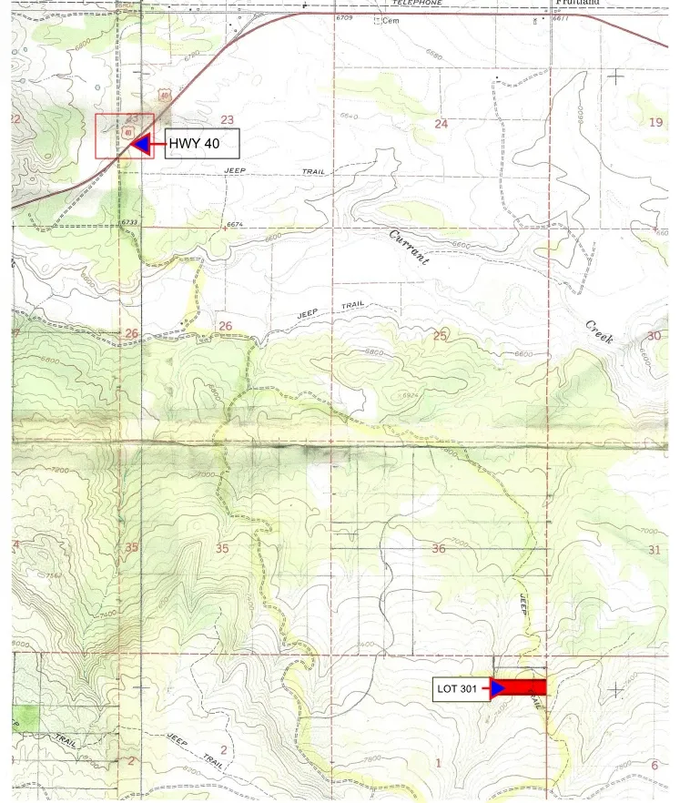 Topographic Map. Illustrating the property's geographic features and location relative to designated roadways and landmarks.  Digitally altered.