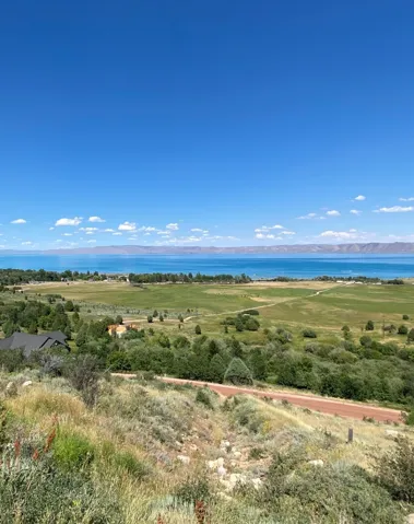 Expansive lake and distant mountain scenery