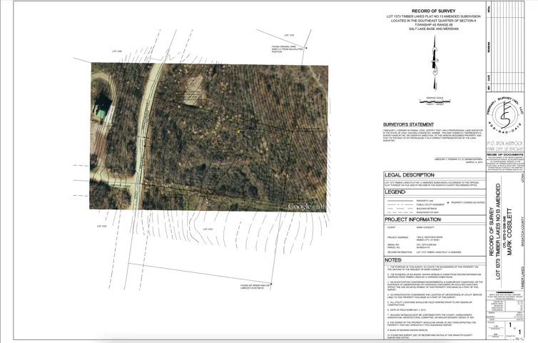 Record of Survey. Displaying the property's legal description, surveyor's statement, and project information