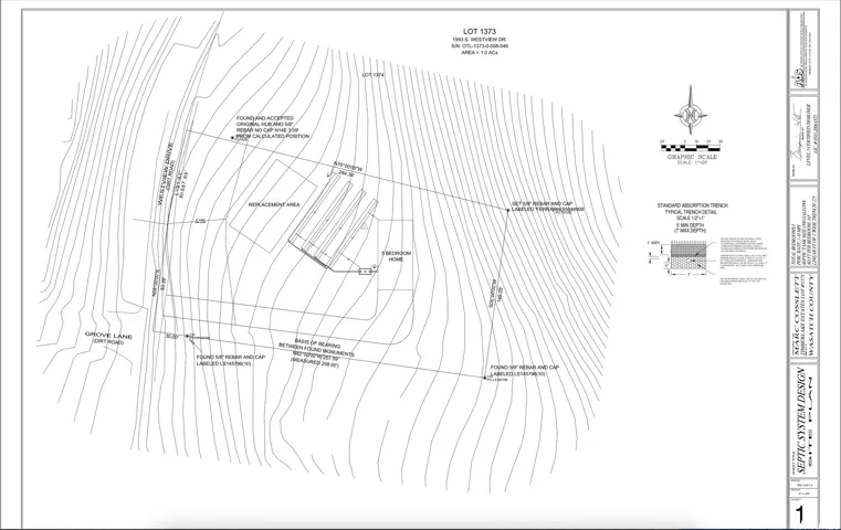 Septic System Design Site Plan. Illustrating the septic system layout and site features for the property