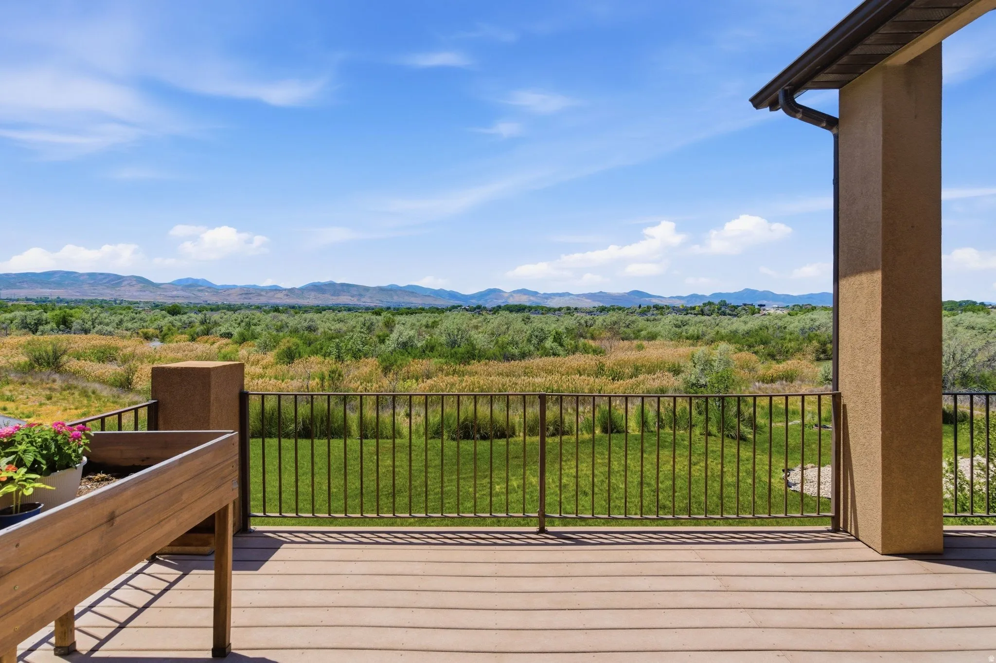 Expansive outdoor deck featuring wood-finish composite decking